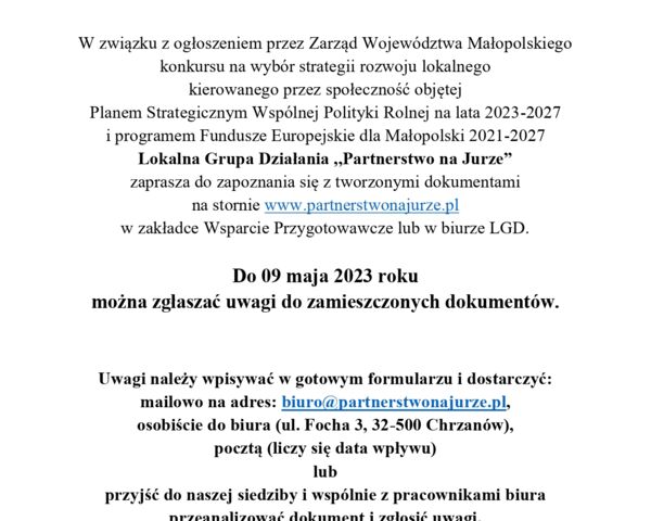Lokalna Strategia Rozwoju - można zgłaszać uwagi