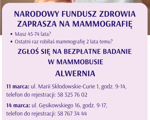 Bezpłatne badania w mammobusie w Alwerni