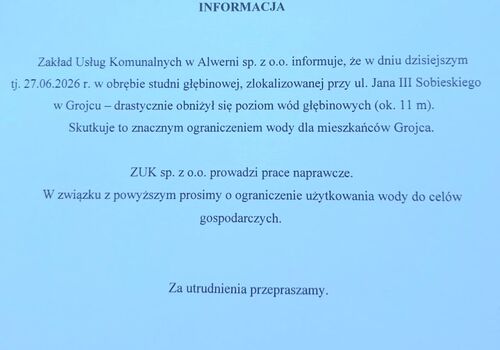 Ważna informacja dla Mieszkańców Grojca
