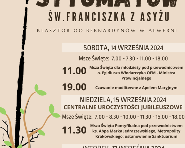 800 – lecie Stygmatyzacji św. Franciszka  w polskiej La Vernie