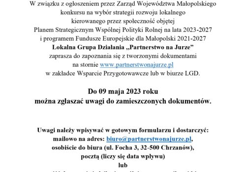 Lokalna Strategia Rozwoju - można zgłaszać uwagi